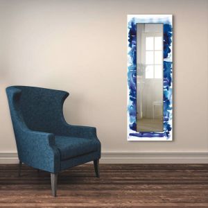 Artland Sierspiegel Aquarel in blauw ingelijste spiegel voor het hele lichaam met motiefrand geschikt voor kleine smalle hal halspiegel mirror spiegel omrand om op te hangen