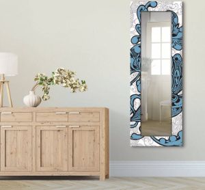 Artland Sierspiegel Blue Ornaments ingelijste spiegel voor het hele lichaam met motiefrand geschikt voor kleine smalle hal halspiegel mirror spiegel omrand om op te hangen
