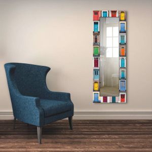 Artland Sierspiegel Fotocollage van 32 kleurrijke voordeuren ingelijste spiegel voor het hele lichaam met motiefrand geschikt voor kleine smalle hal halspiegel mirror spiegel omrand om op te hangen