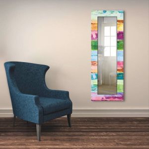 Artland Sierspiegel Gekleurde houten achtergrond ingelijste spiegel voor het hele lichaam met motiefrand geschikt voor kleine smalle hal halspiegel mirror spiegel omrand om op te hangen
