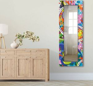 Artland Sierspiegel Kleurrijke paisley ingelijste spiegel voor het hele lichaam met motiefrand geschikt voor kleine smalle hal halspiegel mirror spiegel omrand om op te hangen