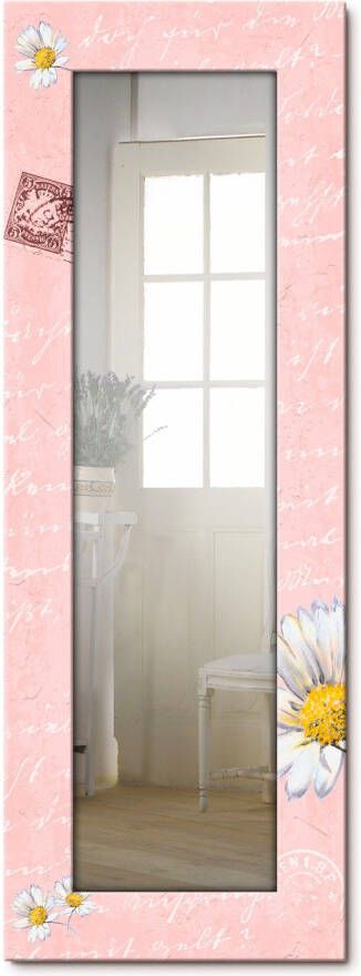 Artland Sierspiegel Madeliefje op roze spiegel met lijst voor het hele lichaam wandspiegel met motiefrand landhuis