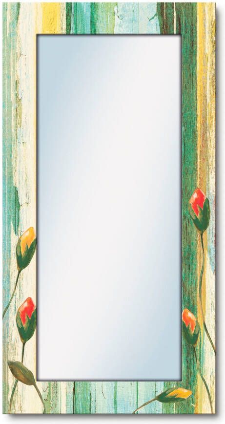 Artland Sierspiegel Veelkleurige bloemen spiegel met lijst voor het hele lichaam wandspiegel met motiefrand landhuis