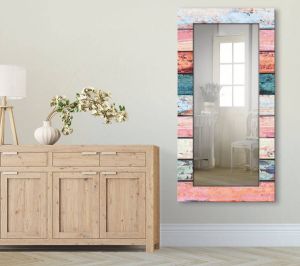 Artland Sierspiegel Veelkleurige houten planken ingelijste spiegel voor het hele lichaam met motiefrand geschikt voor kleine smalle hal halspiegel mirror spiegel omrand om op te hangen