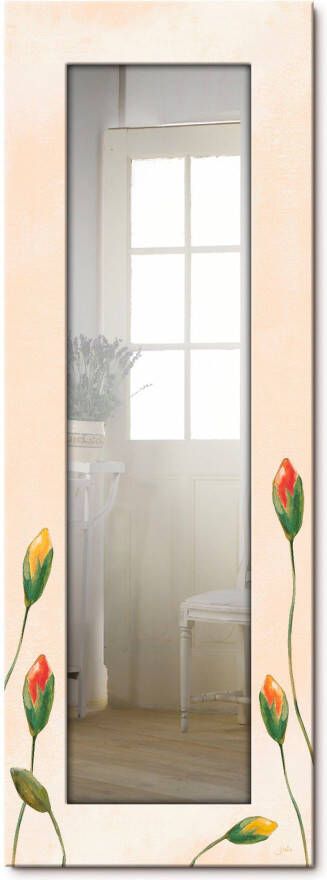 Artland Sierspiegel Veelkleurige klaprozen spiegel met lijst voor het hele lichaam wandspiegel met motiefrand landhuis