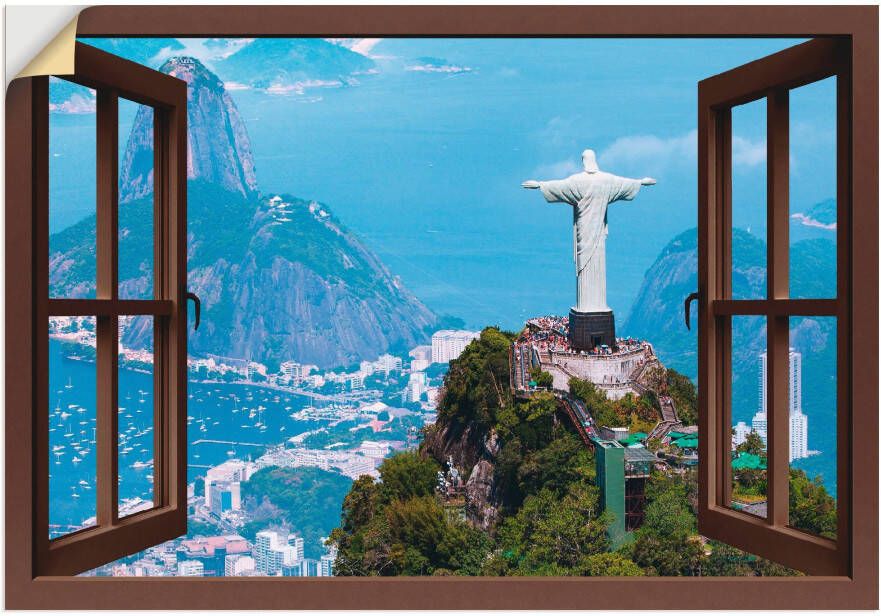 Artland Wandfolie Blik uit het venster Rio de Janeiro met Cristo