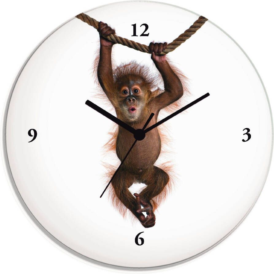 Artland Wandklok Baby Sumatra orang oetan hangt aan het touw optioneel verkrijgbaar met kwarts- of radiografisch uurwerk geruisloos zonder tikkend geluid