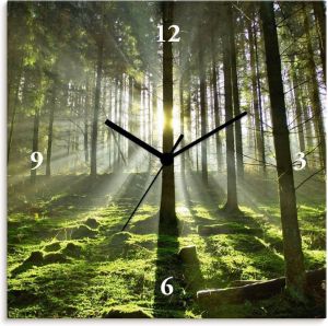 Artland Wandklok Bos in tegenlicht geluidloos zonder tikkende geluiden niet tikkend geruisloos naar keuze: radiografische klok of kwartsklok moderne klok voor woonkamer keuken etc. stijl: modern
