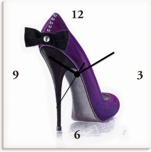 Artland Wandklok Damesschoenen violet model naar keuze met kwarts- of radiografisch uurwerk geluidloos zonder tikkende geluiden