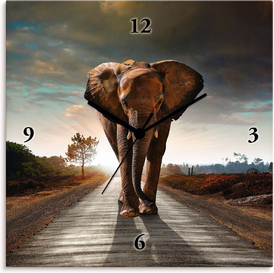 Artland Wandklok Een olifant loopt op de weg optioneel verkrijgbaar met kwarts- of radiografisch uurwerk geruisloos zonder tikkend geluid