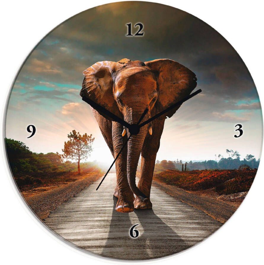 Artland Wandklok Een olifant loopt op de weg optioneel verkrijgbaar met kwarts- of radiografisch uurwerk geruisloos zonder tikkend geluid