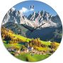 Artland Wandklok Glazen klok rond Alpen bergen Santa Maddalena optioneel verkrijgbaar met kwarts- of radiografisch uurwerk geruisloos zonder tikkend geluid - Thumbnail 1