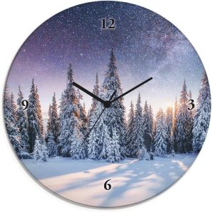 Artland Wandklok Glazen klok rond dennenbos in de sneeuw naar keuze met kwarts- of radiografisch uurwerk geluidloos zonder tikkende geluiden