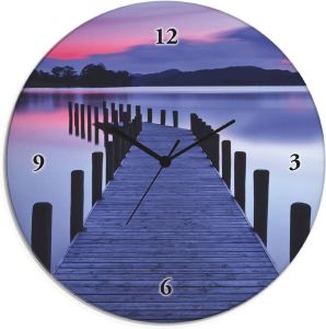 Artland Wandklok Glazen klok rond panorama steiger Coniston Water naar keuze met kwarts- of radiografisch uurwerk geluidloos zonder tikkende geluiden