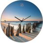 Artland Wandklok Glazen klok rond zonsondergang strand golfbreker optioneel verkrijgbaar met kwarts- of radiografisch uurwerk geruisloos zonder tikkend geluid - Thumbnail 1