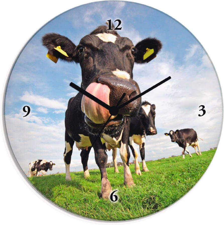 Artland Wandklok Holstein-koe met enorme tong optioneel verkrijgbaar met kwarts- of radiografisch uurwerk geruisloos zonder tikkend geluid - Foto 1