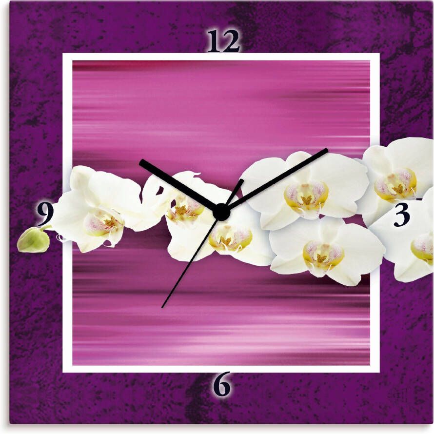 Artland Wandklok Orchideeën violet optioneel verkrijgbaar met kwarts- of radiografisch uurwerk geruisloos zonder tikkend geluid