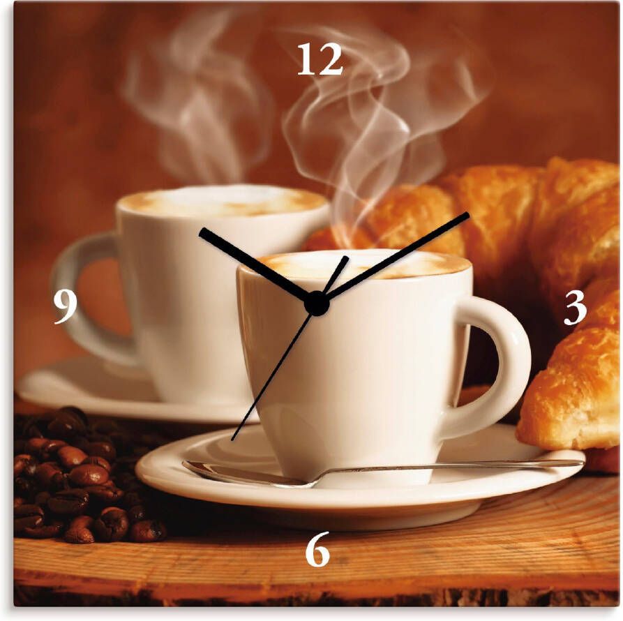 Artland Wandklok Stomende cappuccino en croissant optioneel verkrijgbaar met kwarts- of radiografisch uurwerk geruisloos zonder tikkend geluid