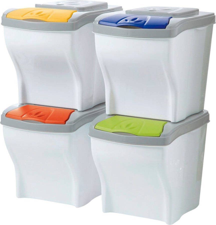 Bischof Bama Afvalscheidsysteem Funny 4-delig kunststof afneembare deksel elk 20 l (4 stuks)
