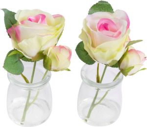 Botanic-Haus Kunstbloem Roos in het glas (set 2 stuks)