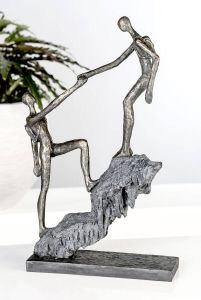 Casablanca by Gilde Decoratief figuur Sculptuur aankomst bronskleurig grijs Decoratief object hoogte 42 cm wandelaars antiek-finish met teksthanger woonkamer (1 stuk)