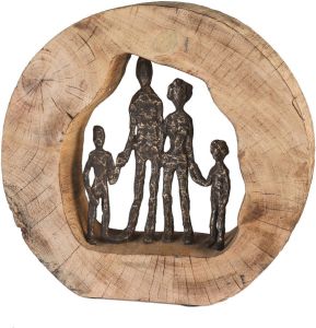 Casablanca by Gilde Decoratief figuur Sculptuur gezin Decoratief object hoogte 28 cm van metaal en hout-boomschijf woonkamer (1 stuk)