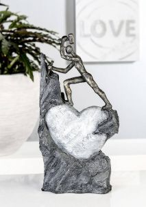 Casablanca by Gilde Decoratief figuur Sculptuur Heart bronskleurig grijs Decoratief object hoogte 37 cm motief hart met teksthanger woonkamer (1 stuk)
