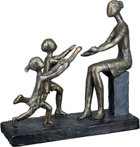 Casablanca by Gilde Decoratief figuur Sculptuur In mijn armen bronskleur grijs Decoratief object hoogte 23 cm moeder met kinderen op zwarte voet antiek-finish woonkamer (1 stuk)