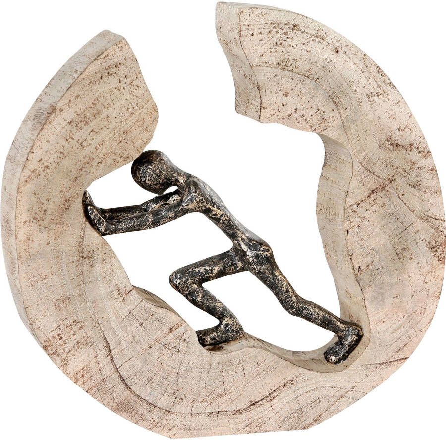 Casablanca by Gilde Decoratief figuur Sculptuur Pushing Decoratief object hoogte 29 cm van metaal en hout-boomschijf woonkamer (1 stuk)