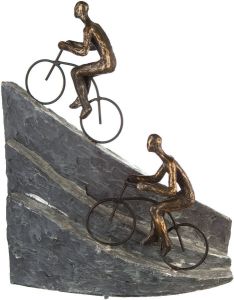 Casablanca by Gilde Decoratief figuur Sculptuur Racing bronskleurig grijs Decoratief object hoogte 33 cm fietser bij de berg met teksthanger woonkamer (1 stuk)