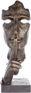 Casablanca by Gilde Decoratief figuur Sculptuur Silence bronskleurig grijs Decoratief object hoogte 39 cm met teksthanger decoratief in de woonkamer & slaapkamer (1 stuk)