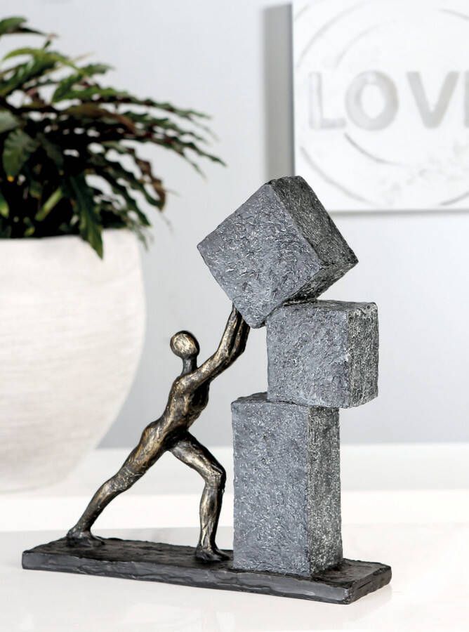 Casablanca by Gilde Decoratief figuur Sculptuur Stacking bronskleurig grijs Decoratief object hoogte 31 cm met teksthanger woonkamer (1 stuk)