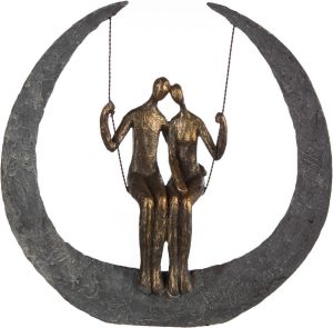Casablanca by Gilde Decoratief figuur Sculptuur swing bronskleurig grijs Decoratief object hoogte 30 paartje op schommel met teksthanger woonkamer (1 stuk)