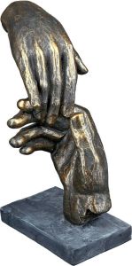 Casablanca by Gilde Decoratief figuur Sculptuur two hands bronskleur Decoratief object hoogte 21 cm handen met teksthanger op grijze voet woonkamer (1 stuk)