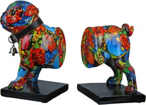 Casablanca by Gilde Dierfiguur Boekensteun set van 2 Mops Street Art Graffiti-design (1 stuk)
