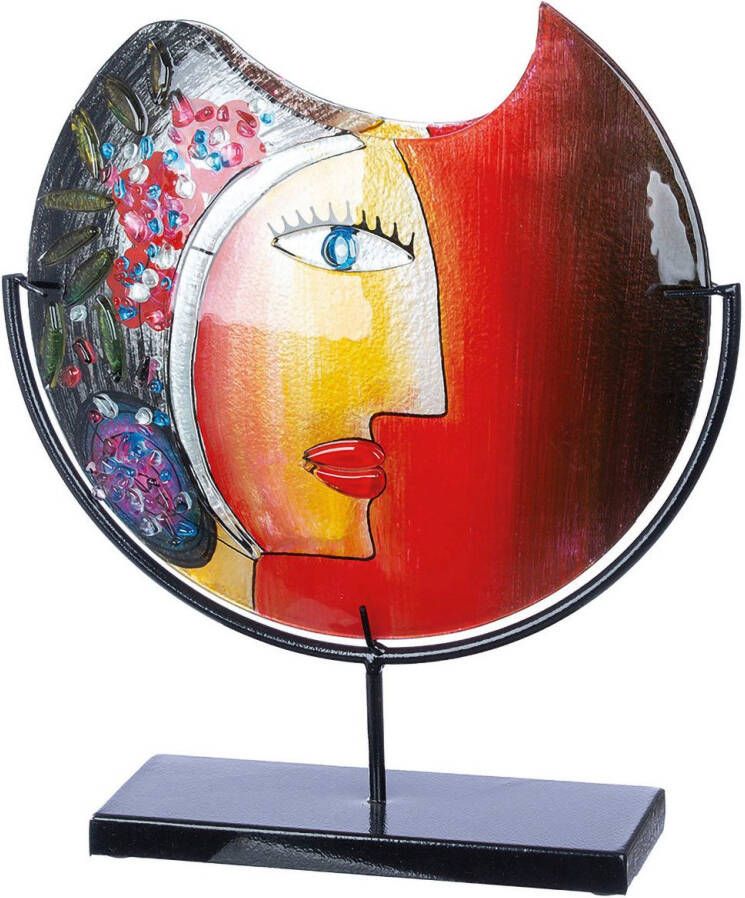 Casablanca by Gilde Siervaas Glasart decoratieve vaas Gezicht "Cloe" hoogte ca. 48 cm uit metaal en glas handbeschilderd met fusing-glaselementen (1 stuk)