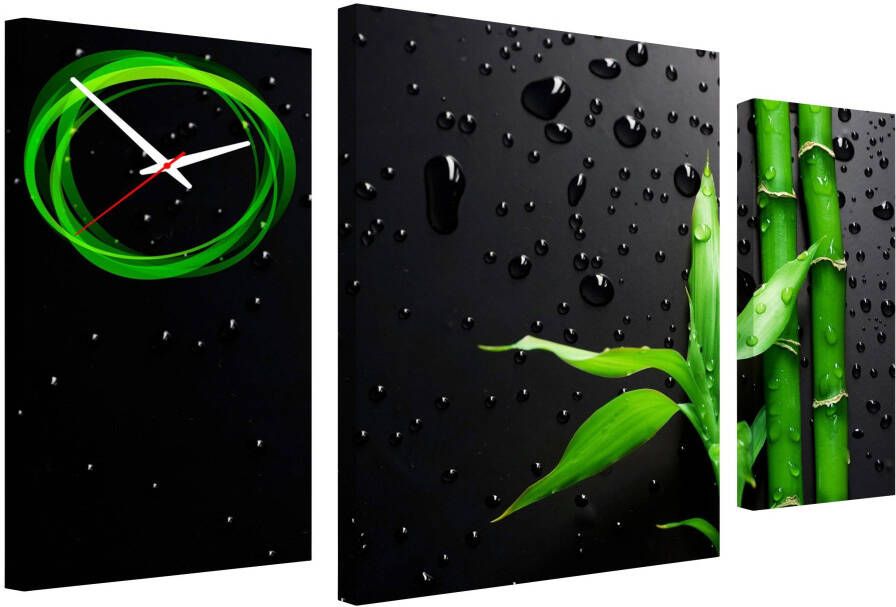 Conni Oberkircher´s Beeld met klok Black & green nature bamboe III met decoratieve klok natuur ontspanning wellness (set)