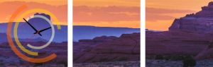 Conni Oberkircher´s Beeld met klok Violet rocks bergen bij zonsondergang met decoratieve klok panorama ontspanning natuur (set)