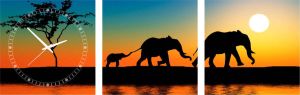 Conni Oberkircher´s Beeld met klok Walking Elephants olifanten aan de horizon met decoratieve klok wilde dieren zonsondergang (set)