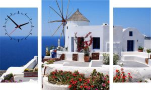 Conni Oberkircher´s Beeld met klok Santorini II huis aan de zee met decoratieve klok griekenland eiland vakantie mediterraans (set)