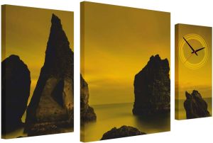 Conni Oberkircher´s Beeld met klok Sepia Coast Sepia Coast Sepia kust met decoratieve klok klippen zonsondergang natuur (set 3 stuks)