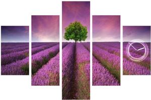 Conni Oberkircher´s Wanddecoratie Lavendel Field lavendel veld met decoratieve klok natuur bloemen ontspanning (set)