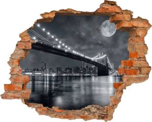 Conni Oberkircher´s Wandfolie Manhattan 's nachts zelfklevend skyline brug nacht