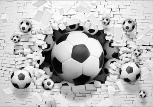 Consalnet Fotobehang 3D voetballen bakstenen muur