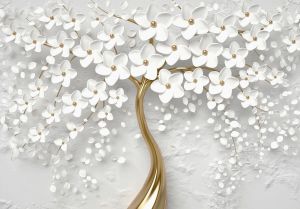Consalnet Vliesbehang 3D boom met bloemen abstract modern fotobehang voor woonkamer of slaapkamer