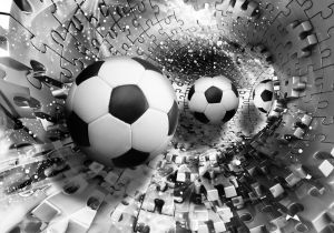 Consalnet Vliesbehang Voetballen in 3D puzzel verschillend motiefformaten voor het kantoor of woonkamer