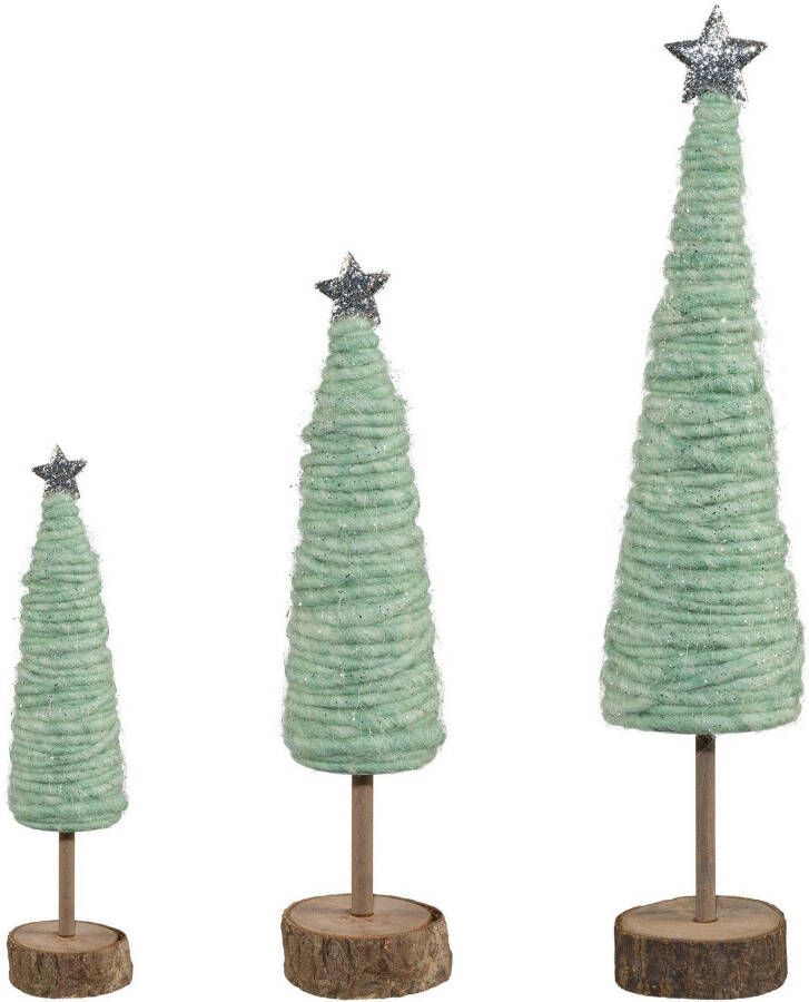 Creativ deco-boom Kerst versiering van hout en wol hoogte 25 33 46 cm (set 3 stuks)