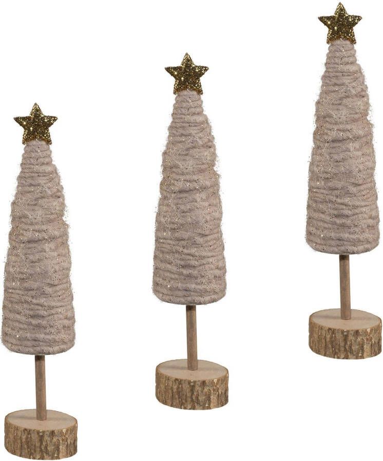 Creativ deco-boom Kerst versiering van hout en wol hoogte elk ca. 25 cm (set 3 stuks)