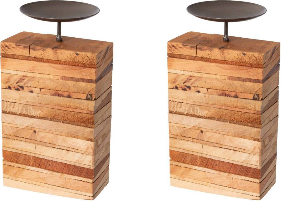 Creativ deco Kandelaar met massieve houten voet 2-delige set hoogte ca. 16 cm (2 stuks)