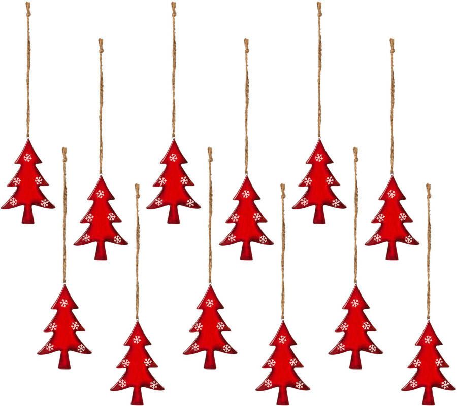 Creativ deco Wandkerstboom Kerstversiering rood (12 stuks)